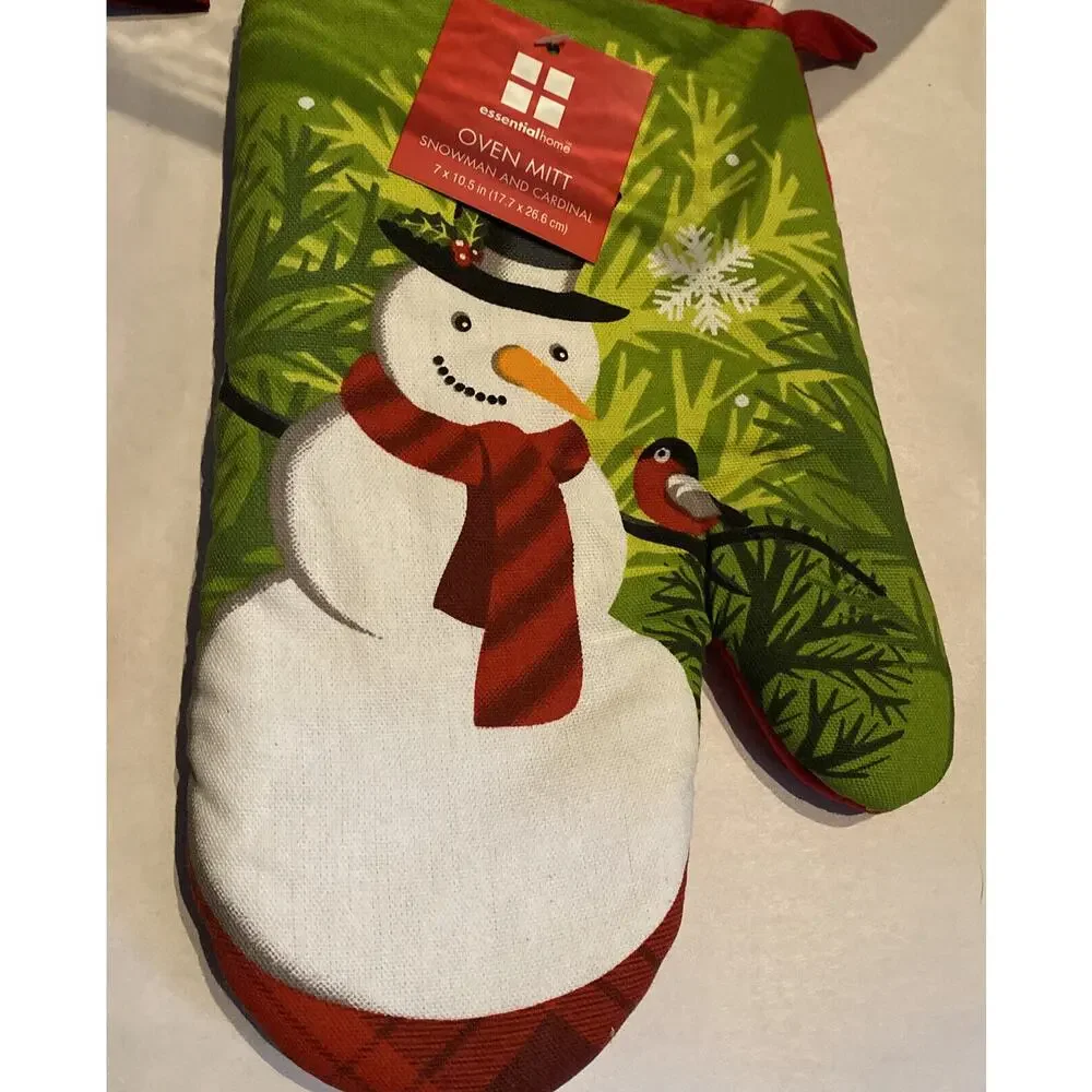 Oven Mitts (3) Christmas Snowman Kitchen Baking Holiday Decor Essential Home NEW